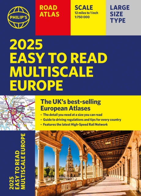 2025 Philip&#39;s Easy to Read Multiscale Road Atlas of Europe : (A4 paperback with flaps)-9781849076593